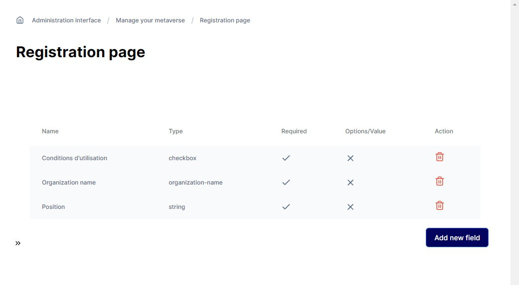 Mext metaverse Dashboard Features Registration Form